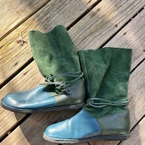 Gudrun Sjödén Teal Leather & Forest Green Suede Mid-Calf Boots